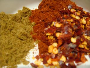 Spices - cumin, smoked paprika, chilli flakes