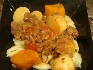 Beef stewserved with pasta