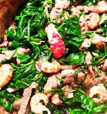 Edikaikong and shrimp