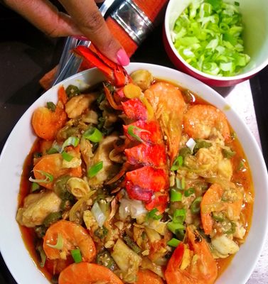 Okra Stew with Prawns and Lobster